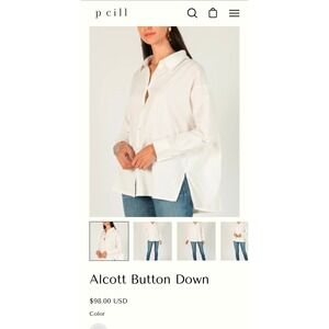 P Cill White Alcott Shirt Gathered Back Pleated Blouse Small